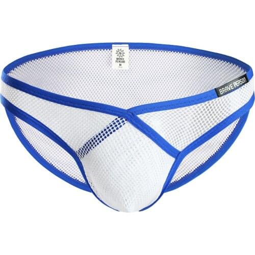 2018 Brave person Mens Mesh Briefs Sexy Underwear Transparent nylon see-through Gay Male Underpants thin breathable gauze net