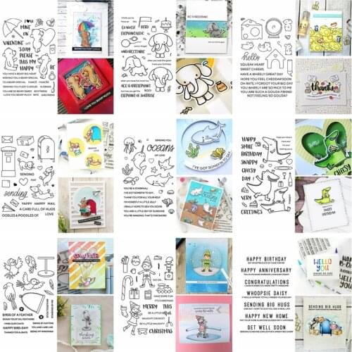 4*6 inch Clear Silicone Stamps Cute Animals Bear Elephant Mice Dog Dinosaur Whale Parrot Elf Simple Wishes Letters DIY 2021