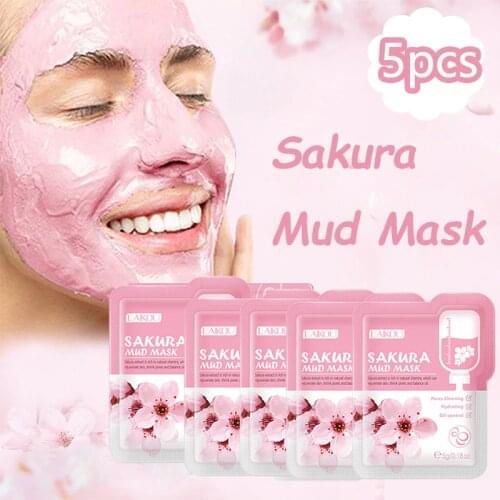 5pcs LAIKOU Japan Sakura Mud Face Mask Anti Wrinkle Night Facial Packs Skin Clean Dark Circle Moisturize Anti-Aging For Facecare