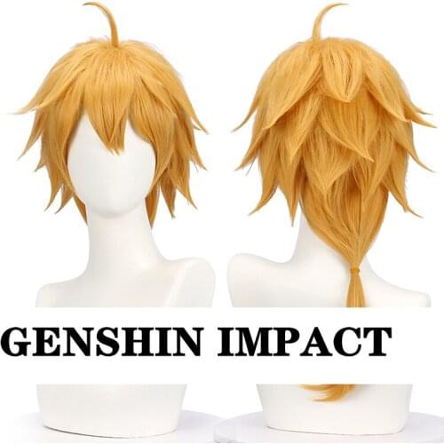 Anime Accessories Game Genshin Imapct Fire Element Tohma Cosplay Yellow Wig Halloween Prop Adult Hair Xmas Decoration Project
