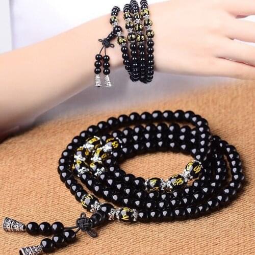 Obsidian Beads Multi-Circle Bracelet for Women Men 6mm Mini Round Beaded Hand Chain Jewelry Gift for Birthday Xmas d88
