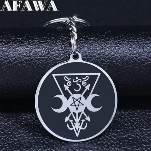 2021 Fashion Satan Moon Pentagram Stainless Steel Keychain for Men/Women Silver Color Key Chain Jewelry llavero hombre K3210S03