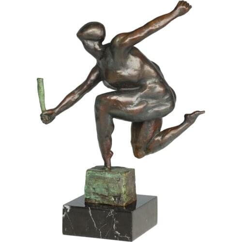 Relay Race Man Statue Figurine Bronze Sport Male Sculpture for Home Decoration Vintage Metal Artwork Office Desk Display