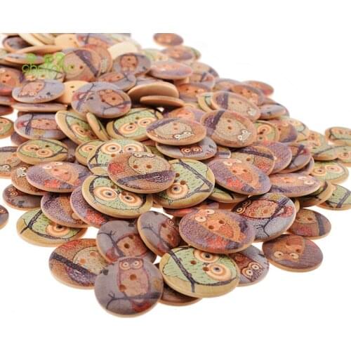 Chainho,2 Holes Wooden Button,Owl Printed Series,DIY Sewing Material,Crafts & Home Decoration Accessories,10 Pieces