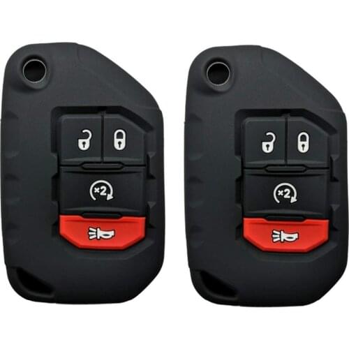 Black 4 Buttons Remote Smart Key Case Chain Cover Fob for Jeep Wrangler JL JLU 2018 2019 Key Sleeve Protector Cases