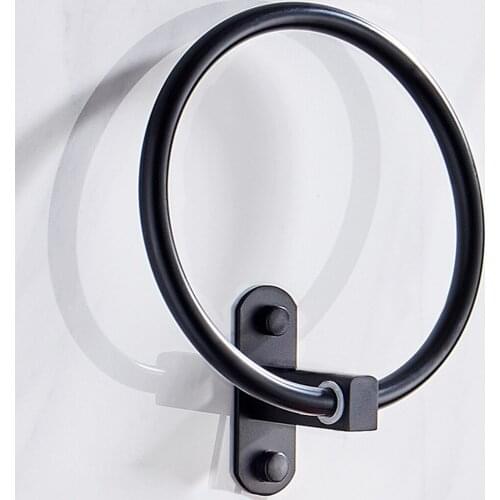 Black Space Aluminum Towel Holder Round Towel Ring Wall Mounted Towel Rack Shelf for Home Hotel Bathroom Accessories
