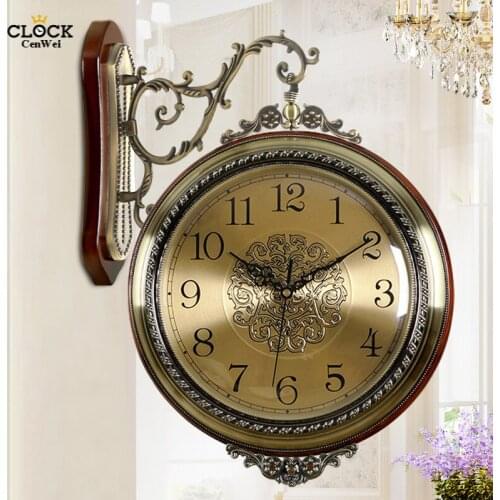 Retro Wood Double Face Wall Clock Corridor Metal Watch European Pow Patrol Guess Women Home Decoration Large Quartz 50ZB024