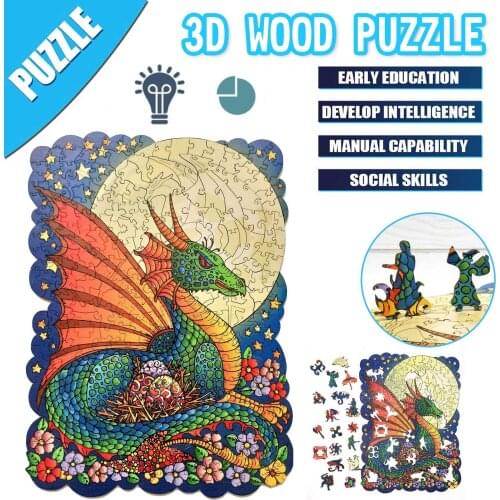 Wooden Puzzle Dragon Elephant Koala Tiger Zodiac Deer Jigsaw Wooden Each Piece Is Animal Shaped Puzzle For Children And Adults