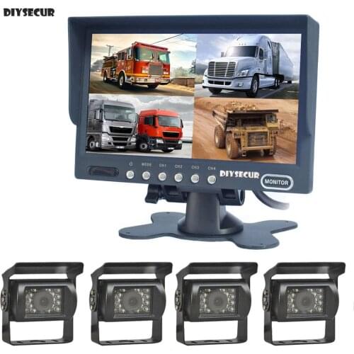 DIYSECUR 7" 4 Split QUAD Rear View Monitor Car Monitor + 4 x CCD IR Night Vision Rear View LED Camera Waterproof for Truck Bus