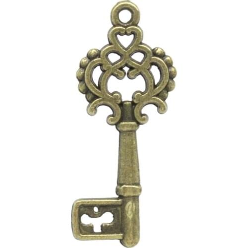 Doreen Box Lovely Charm Pendants Key Antique Bronze Hollow Flower Carved 28x11mm,50PCs (K02007)