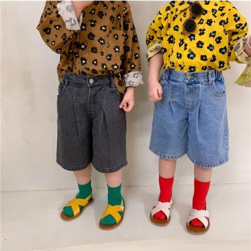 Korean style boys and girls loose casual denim knee length pants unisex children fashion all-match shorts Summer
