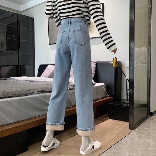 Straight Jeans Women Plus Size High Waisted Denim Pants Wide Leg Vintage Streetwear Full Length Trousers