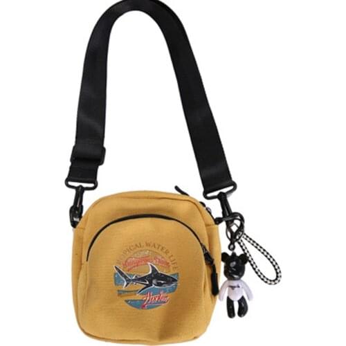 Women Canvas Handbags Korean Mini Student Bag Cell Phone Bags Simple Small Crossbody Bags Casual Ladies Flap Shoulder Bag