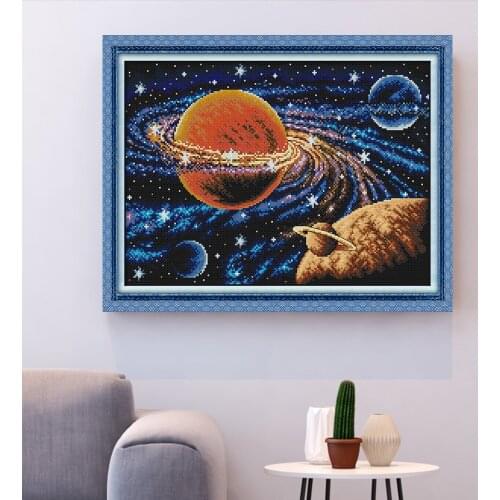 HUACAN Cross Stitch Planet Scenery Kits DIY Gift Home Decoration Sets White Canvas Embroidery Landscape Needlework 11CT 14CT