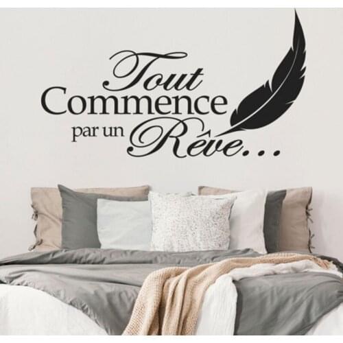 Spanish Start With Dreams Feather Wall Sticker Children Room Nursery Tout Commence Par Un RÊVE Inspirational Qutoe Wall Decal