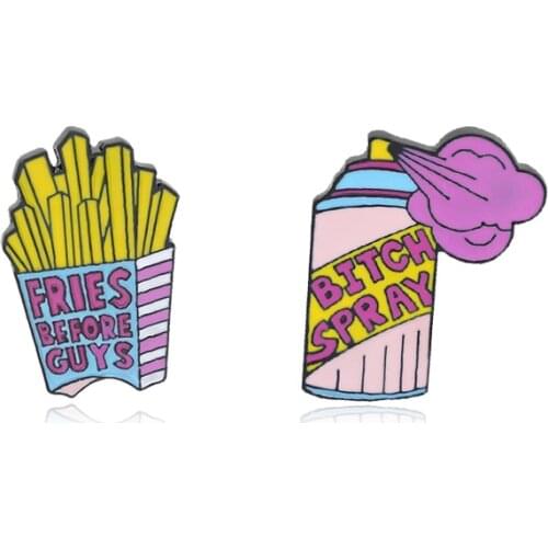Cartoon Creative Fries Before Guys Bitch Spray Pins Enamel Lapel Pin Bag Badges Brooches For Women Girls Feminist Jewelry Gifts