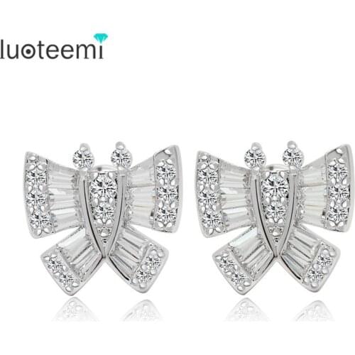 LUOTEEMI Jewelry Wholesale Stock Cubic Zirconia Stud Bridal Butterfly Earrings for Girls White Gold-Color Factory Wholesale
