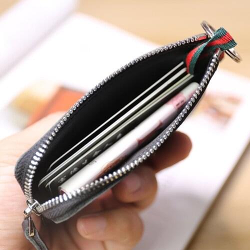 Multifunctional mens leather zipper ultra-thin small wallet cowhide mini coin purse womens card case car key case
