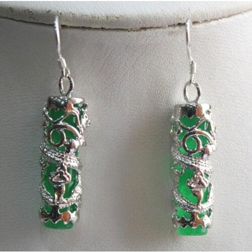 Fashion jewelry Free Shipping unique Amazing Green natural jade Dragon Earring