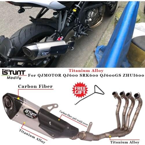 Motorcycle Exhaust Full System Modified Escape Titanium alloy front Middle Link Pipe Muffler For QJMOTOR QJ600 SRK600 QJ600GS
