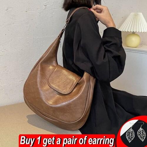 Retro Soft PU Leather Shoulder Bag Female Large Capacity Totes Bag 2021 Dumpling Armpit Bag Designer Handbag and Purse feminina