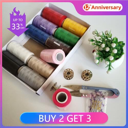 385Yards/Roll 12Pcs 40#2 Sewing Thread SET 100% Polyester Metal Bobbin Small Scissors DIY Sewing Accessories
