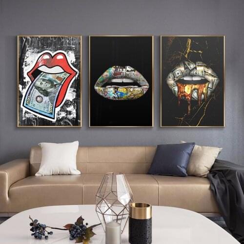 Wall Art Prints Posters Graffiti Funny Lips Money Printed Modern Canvas Paintings Decorative Pictures For Living Room Decor