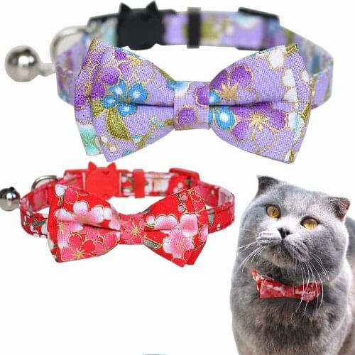 2020 New Collar for Cats Pets Breakaway with Bell Bowtie Floral Bow Janpanese Detachable Adjustable Safety Puppy