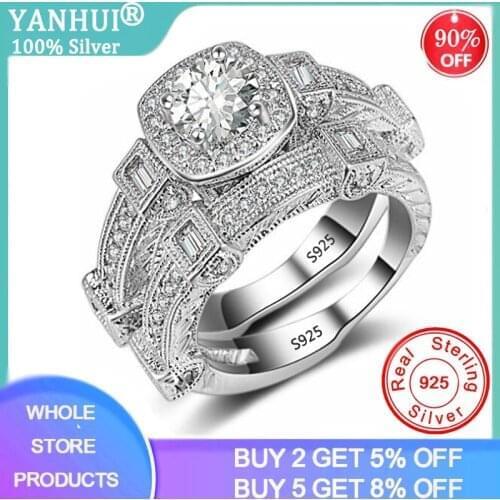 YANHUI 2020 new luxury princess Solid 925 sterling silver wedding ring set africa bridal for women lady anniversary gift jewelry