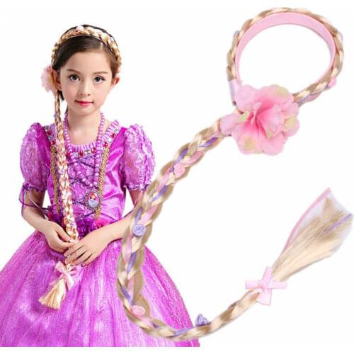 New Rapunzel Princess Tangled long wig cosplay Animation wig for kids Cosplay Weaving Braid Tangled Rapunzel Headband Hair Wig