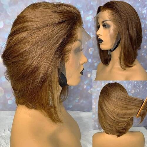 Brown Lace Bob Wigs Human Hair Wig T Part Lace Wig Straight Short Bob 13x4x1 Lace Frontal Wig 180% Brazilian Remy Lace Front Wig