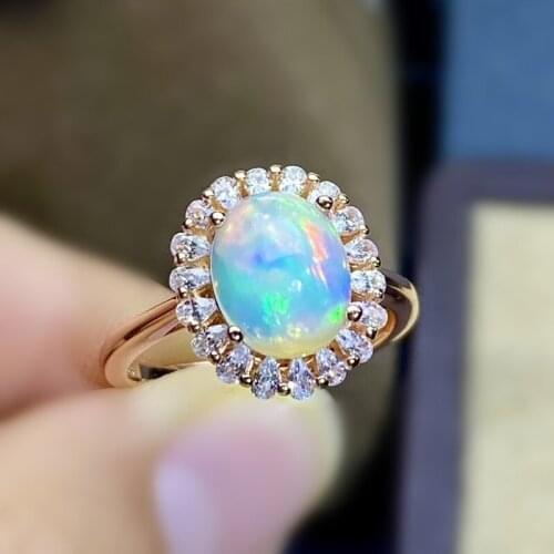 Natural real white opal luxury ring Free shipping 8*10mm 1.7ct gemstone 925 sterling silver Fine jewelry J212285
