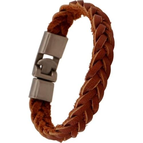 Vintage Brown Leather Bracelet Man Fashion Jewelry Handmade Braided Bangle Hook Retro Cuff Wristband Bileklik Male Friend Gift