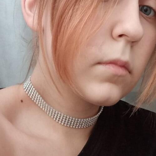 Punk Sparkling Silver Color White Crystal Collar Chain Choker Necklace Bridal Women Wedding Party Rhinestone Neck Choker Jewelry