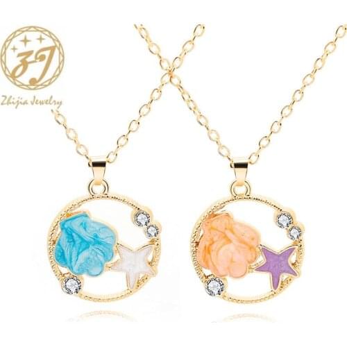 Zhijia dream ocean world star shell round hollow pendant necklace for women party jewelry best gifts for girlfriend