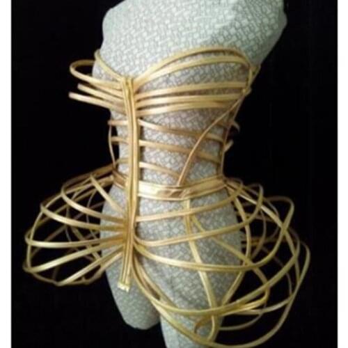 Gold openwork armor Jumpsuit future space warrior bar gogo costume Dj Dancers Sexy Nightclub DS Singer Rave Clothes Stage Wear 5