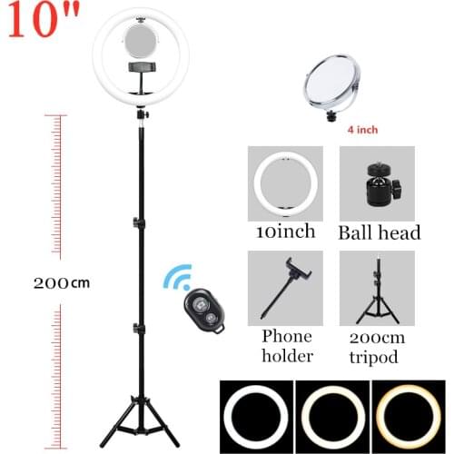 10inch 26cm Selfie Light Ring Lamp LED Dimmable Ring Light with Tripod light Ringlight with Stand mirror for Youtube Live