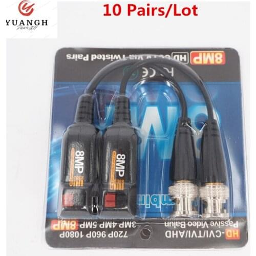 10 Pairs 8MP AHD/CVI/TVI Twisted BNC CCTV Video Balun Passive Transceivers UTP Balun For 8MP Analog CCTV Cameras