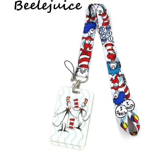 12sets Dr seuss Christmas Cat Cartoon Lanyard Credit Card ID Holder Bag Student Women Travel Cover Badge Car Keychain Decoration
