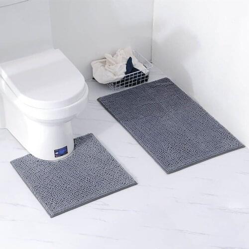 2pcs/set Soft Floor Mat Shaggy Carpet Rug Entrance Chenille Bathroom Absorbing Carpet Bathroom Mat Set Bath Mat