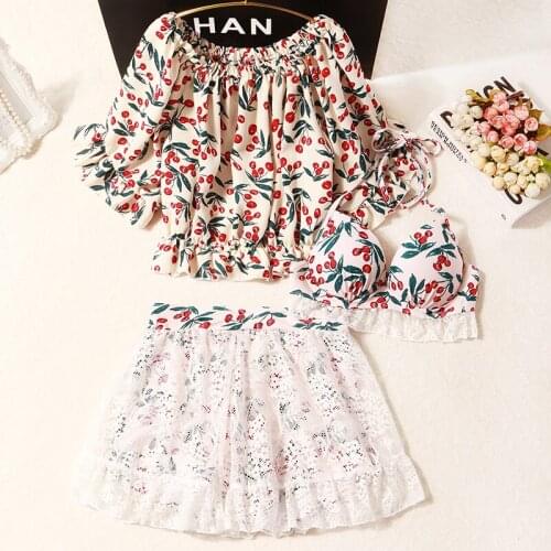 2020 Floral Beach Skirt Split Three-piece Cute Print Strap Tie Bikini Womens Swimwear Spa Bathing Suit Summer Womens Swimwear