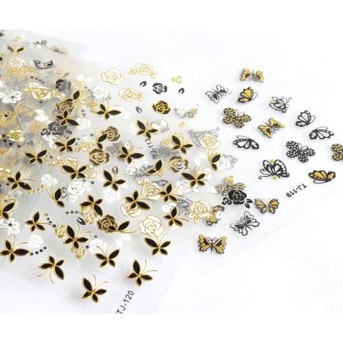 30Pcs/Lot Metallic 3D Nail Stickers Holographic Butterfly Nail Decals Manicure Stamping Nail Art Stickers Decals For Salon