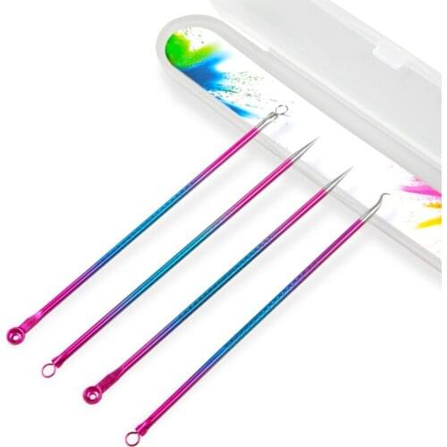 4PCS Acne Blackhead Remover Needle Stainless Steel Comedone Pimple Blemish Skin Care Women Beauty Treatment Pore Cleanser Hook