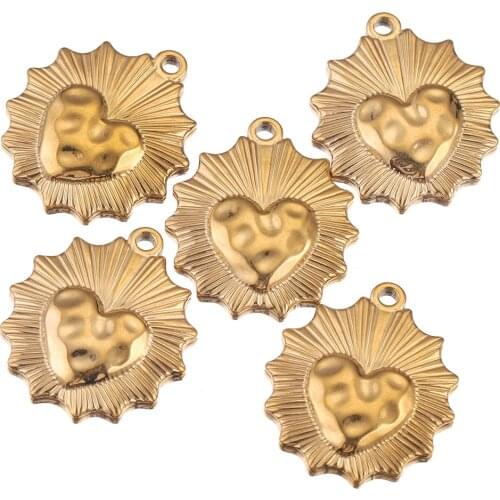 5pcs Gold Sun Flower Heart Stainless Steel Charm Connectors for DIY Earrings Bracelet Jewelry Making Supplies Items Wholesale