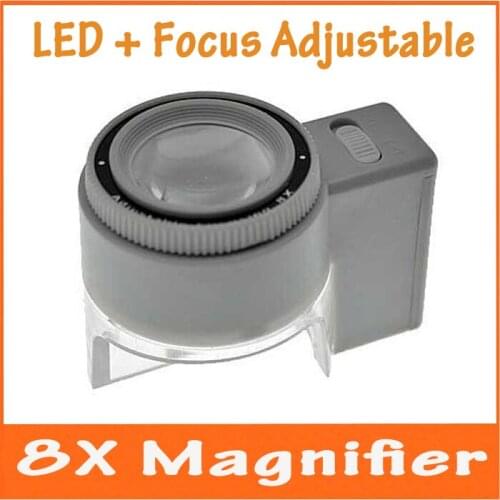 8X Focus Adjustable Illuminated LED Jewelry Design and Repair Magnifier Drawing Loupe Stamp Collection with Lamp Scale 0.1mm