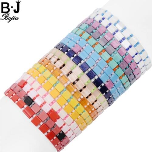 BOJIU 17 Styles Bohemian Miyuki Delica Tila Beads Bracelets For Women Summer Beach Jewelry Boho Gold Loom Custom Bracelet BC356