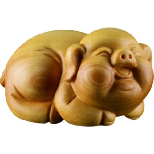 Boxwood carvings animals piglets handlebars carving craft gifts home accessories woodcut tea and pigs