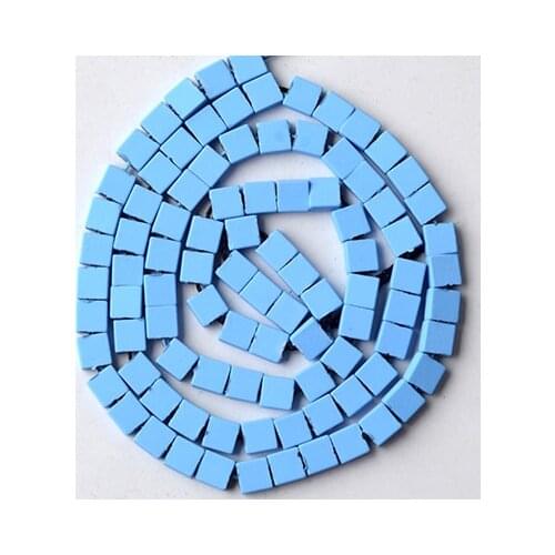 Natural Stone Sky Blue Hematite Square Shape Rubber Beads For Jewelry Making Spacer Loose Beads Diy Bracelets 4x4mm 15"