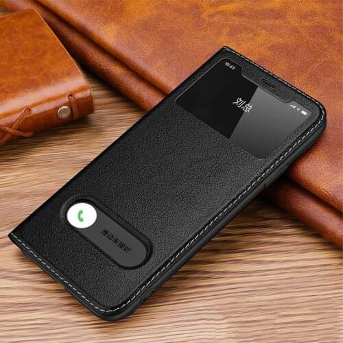 Genuine Leather Case For Iphone 11 12 Pro XS Max Case For X XR Cover Window View Coque For Iphone 11 12 Mini Case Magnetic Shell