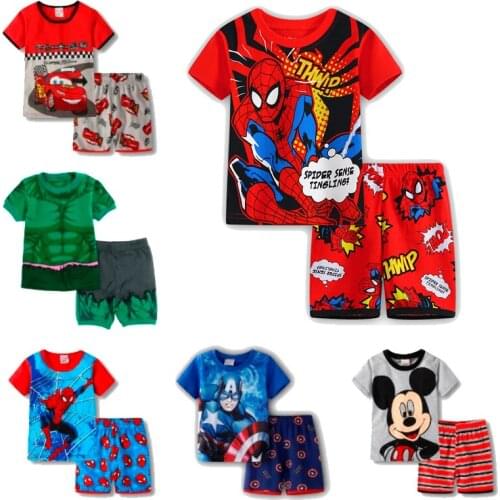 Baby Pajamas Summer Cotton Short Sleeve T Shirt Pyjamas Pijamas Set Cartoon Spiderman Children Sleepwear Boy Clothes